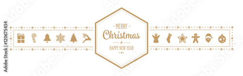 merry christmas hexagon ornament banner gold isolated background