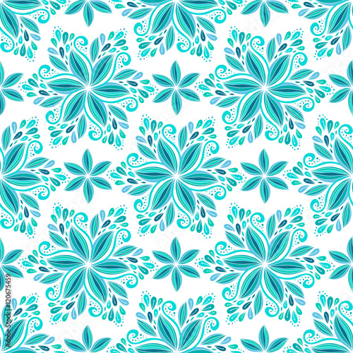Ornamental blue floral background. Seamless pattern for textile design, prints for fabric and winter decoration