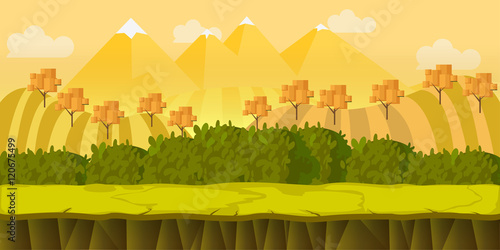 Game 2d autumn park landscape with hills ,vector illustration