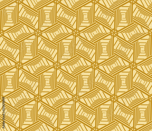 Geometric background. Vector geometric cubes pattern. Golden color seamless illustration