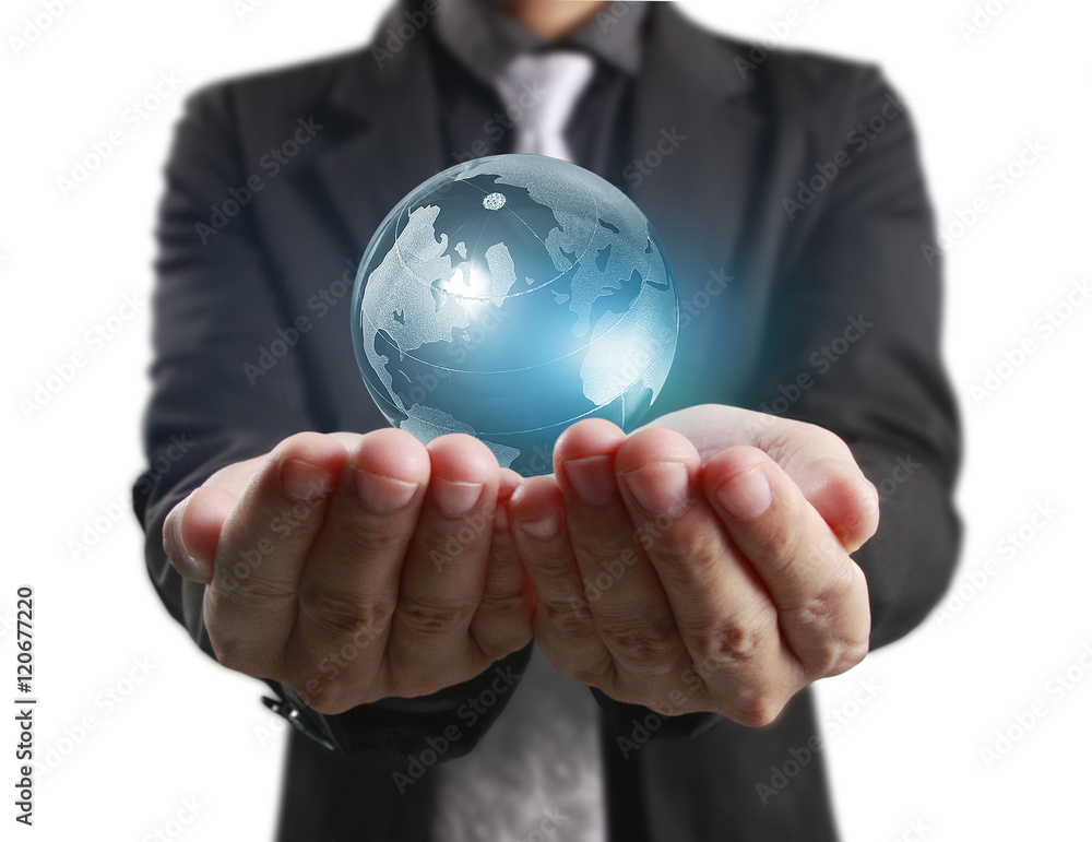 Globe ,earth in human hand, hand holding our planet earth glowin Globe ,earth in human hand, hand holding our planet earth glowin