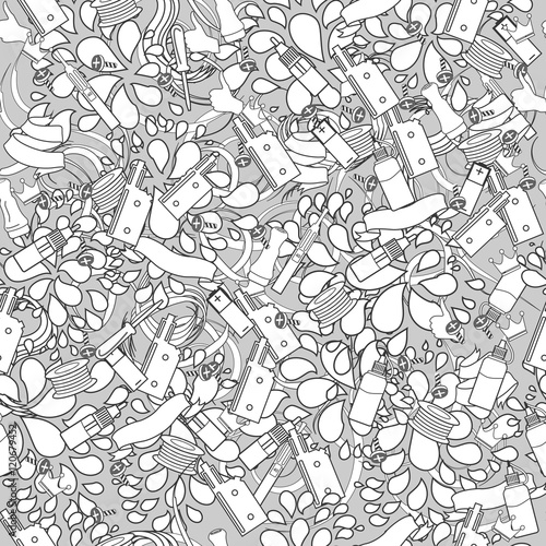 Vector seamless pattern, for design. Doodles elements,  E-cig, vape, accessories for vape, corporate design, for advertising and sales