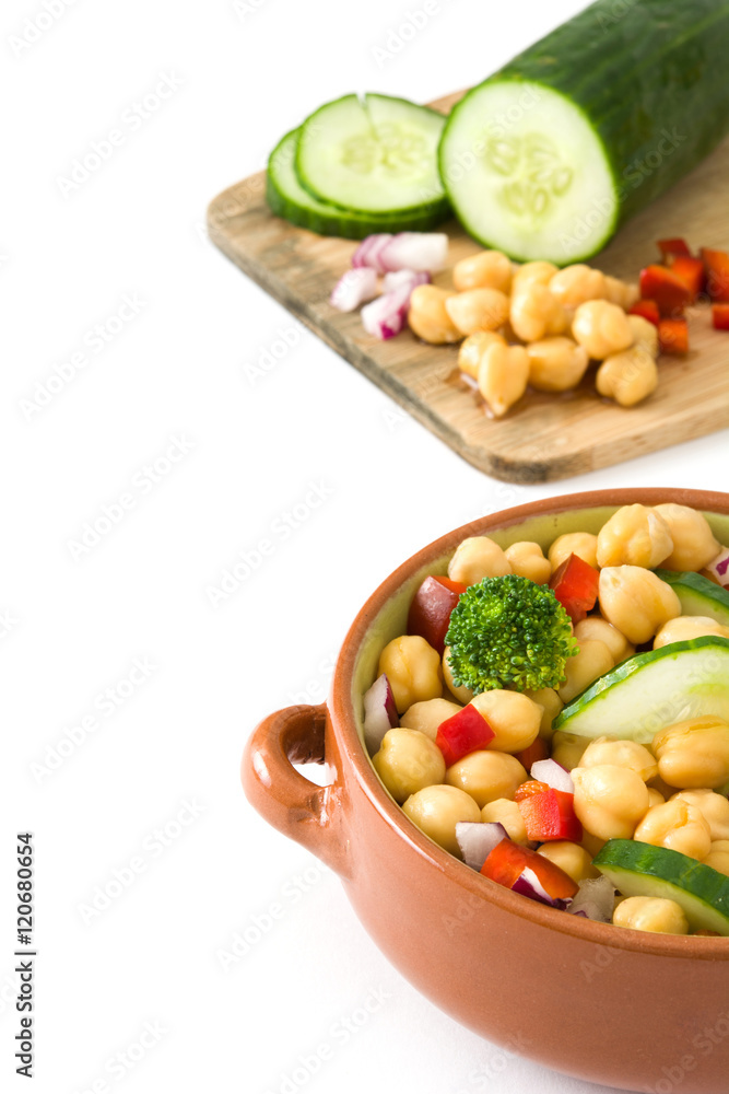 Chickpea salad isolated on white background

