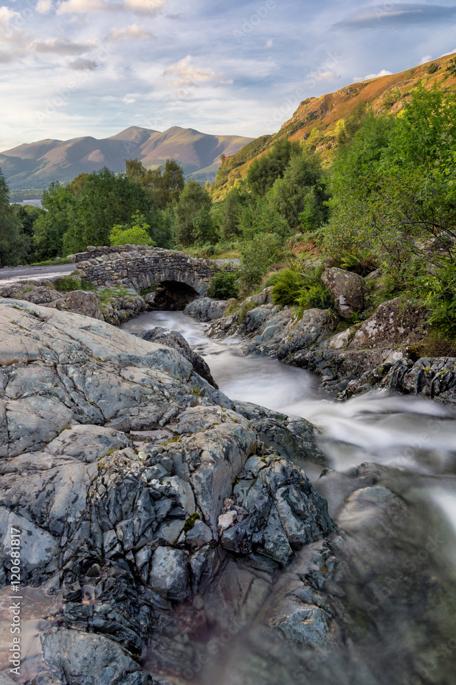 Ashness Bridge in the Lake District with mountains in background. Ashness Bridge in the Lake District with mountains in background.