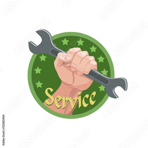 Service center maintenance of mechanical products/ Service hand holding a wrench for those in need of assistance and debug of mechanical products and household appliances