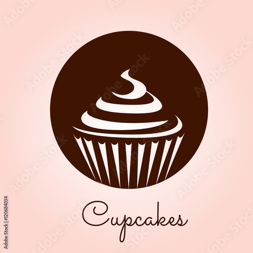 Cupcake icon vector. Stylized silhouette drawings. Bakery design logo.