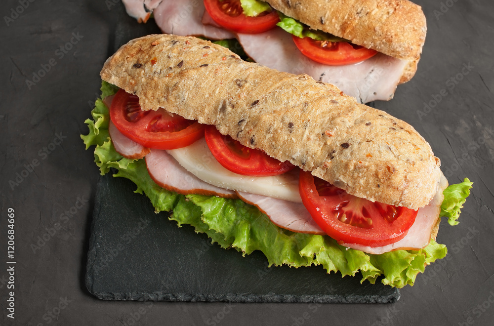 Sandwich with ham and tomatoes Sandwich with ham and tomatoes