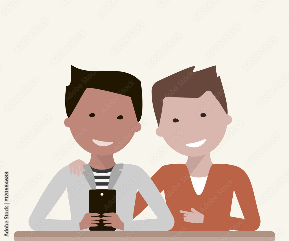 Men Friends Watching in Smartphone Men Friends Watching in Smartphone
