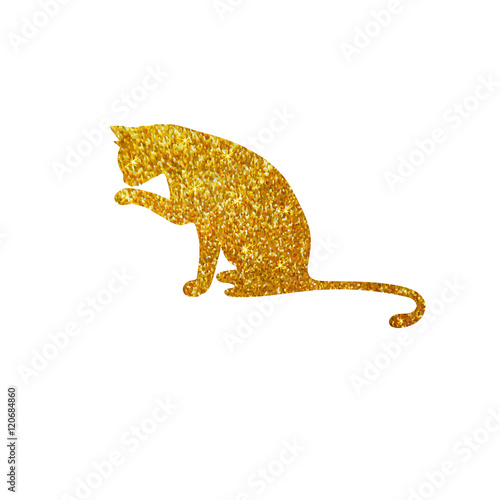 gold cat with glitter, silhouette, isolated, vector illustration