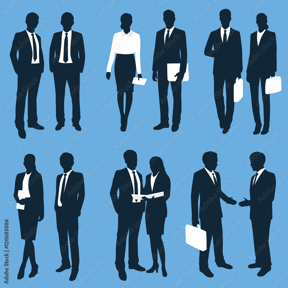 Business people silhouettes. Vector illustration isolated on blue background Business people silhouettes. Vector illustration isolated on blue background