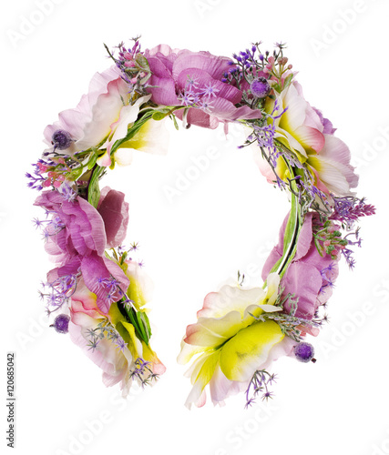 Handmade flowers wreath on white.