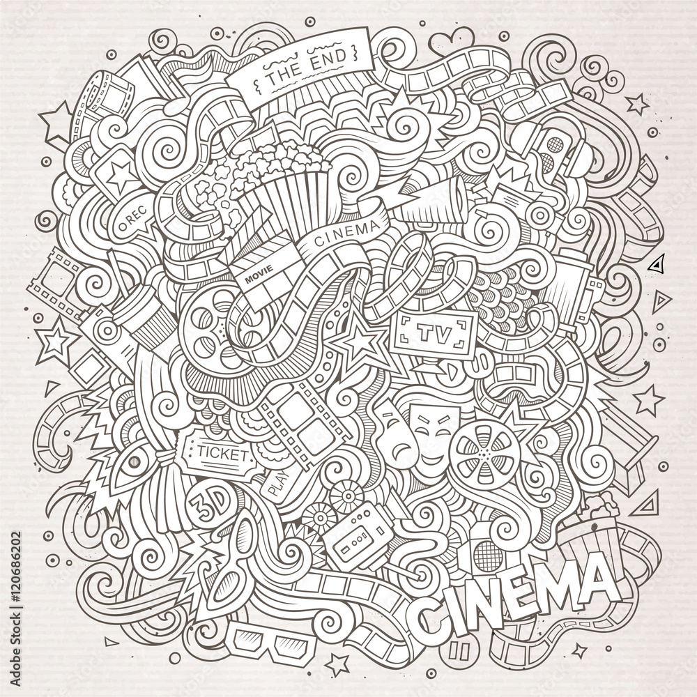 Fototapeta premium Cartoon doodles cinema frame design
