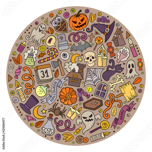 Set of Halloween cartoon objects, symbols and items