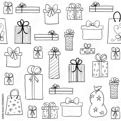 Christmas pattern with hand drawn gift boxes