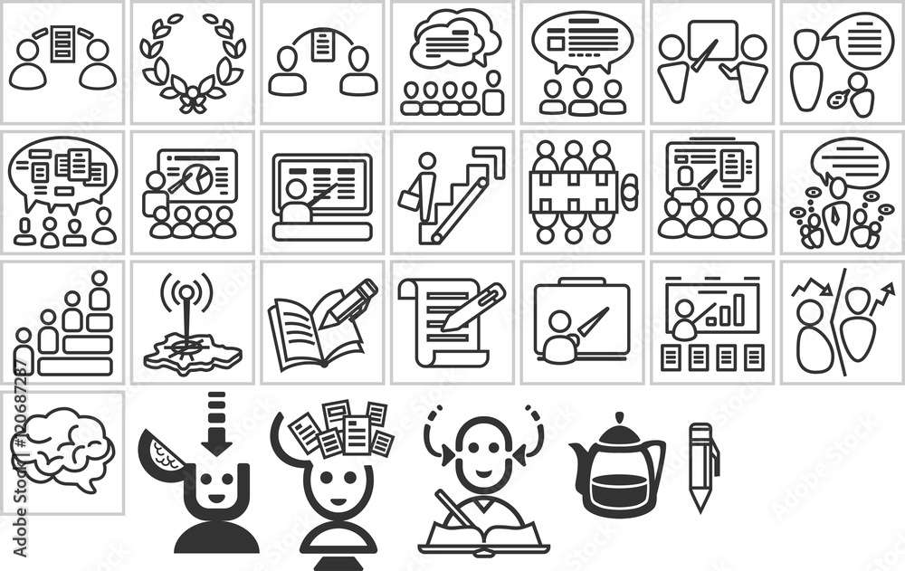 Icons, work, business and education theme.  