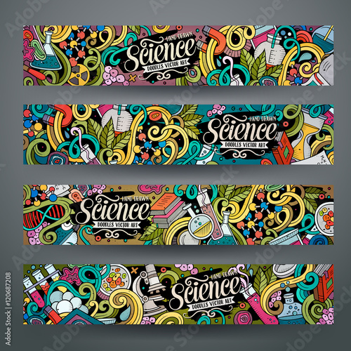Cartoon vector doodles science banners
