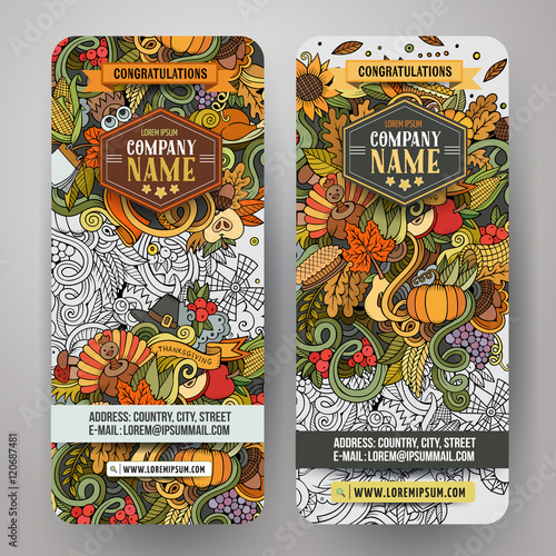 Cartoon vector hand-drawn Doodle Happy Thanksgiving Day cards