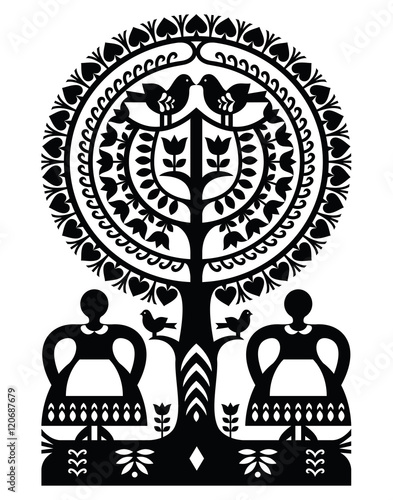 Polish monochrome folk art pattern Wycinanki Kurpiowskie - Kurpie Papercuts