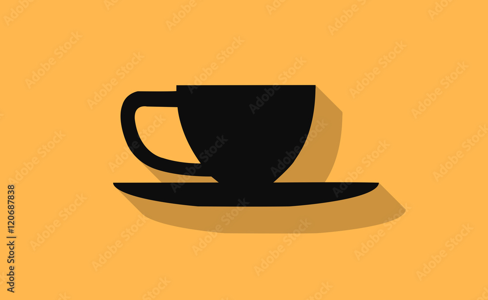 Vector black cup with long shadow on flat background Vector black cup with long shadow on flat background