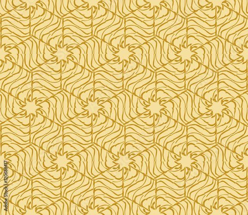 Geometric background. Vector geometric cubes pattern. Golden color seamless illustration