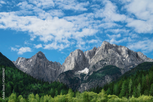 View of the Julian Alps from Kranjska Gora in Slovenia