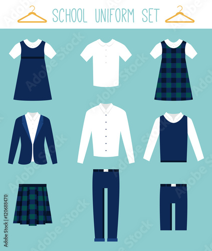 School Uniforms for Children. Kids Clothes Vector Set photo
