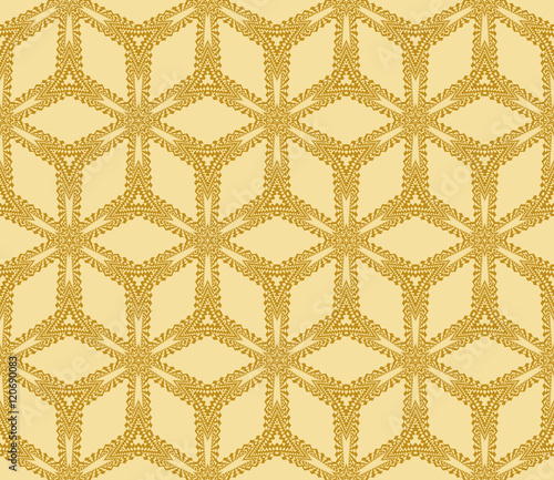 Geometric background. Vector geometric cubes pattern. Golden color seamless illustration