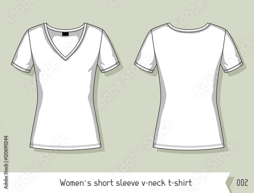 Women short sleeve v-neck t-shirt. Template for design, easily editable by layers