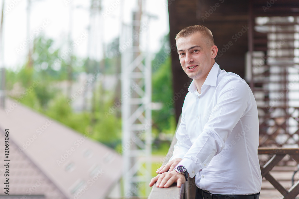 Male buttons cufflinks. Businessman in white shirt. Male buttons cufflinks. Businessman in white shirt.