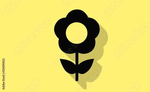 Vector flower plant icon with long shadow on flat backround