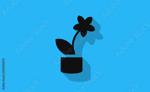 Vector flower pot icon with long shadow on flat background