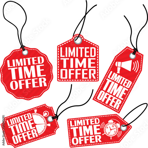 Limited time offer red tag set, vector illustration