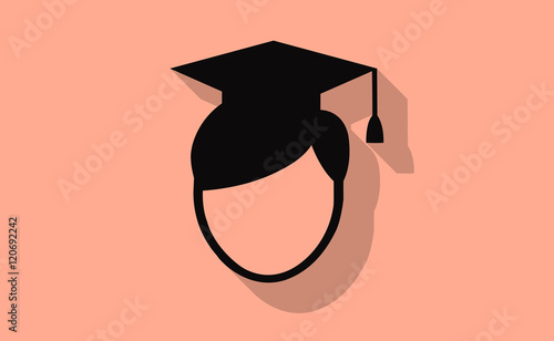 Vector graduate man symbol with long shadow on flat background