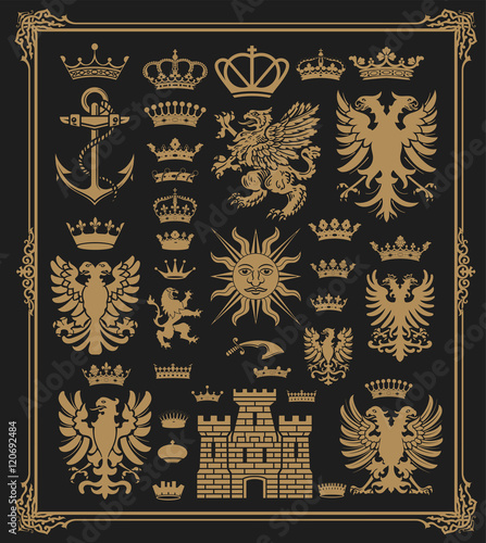 Mega pack of Heraldic Elements with baroque frame
