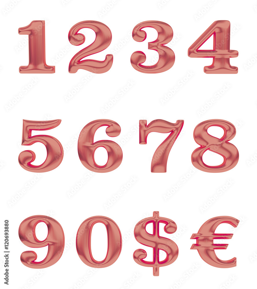Metal numbers and currency signs Metal numbers and currency signs