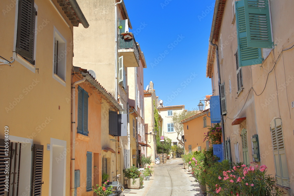 Pretty picturesque Provence village street in Saint Tropez South of France