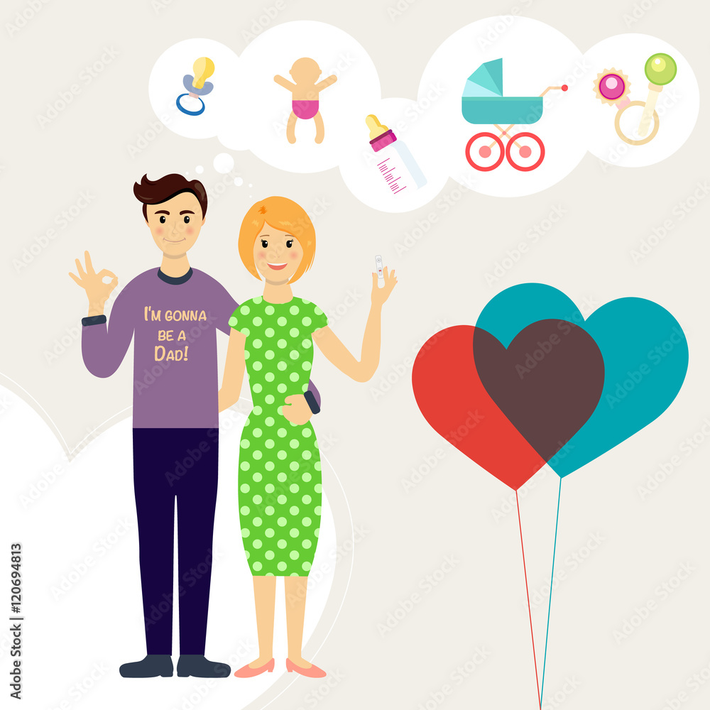 Couple looking at a positive pregnancy test pregnant. Vector illustration  of couple planning life plan cartoon character. Stock Vector | Adobe Stock