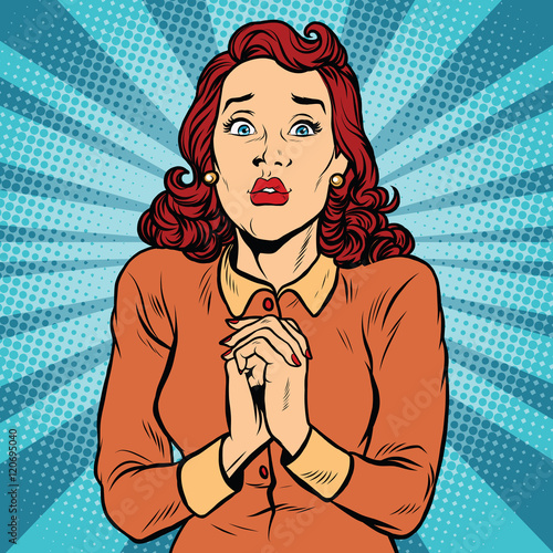 Scared woman hands folded in prayer