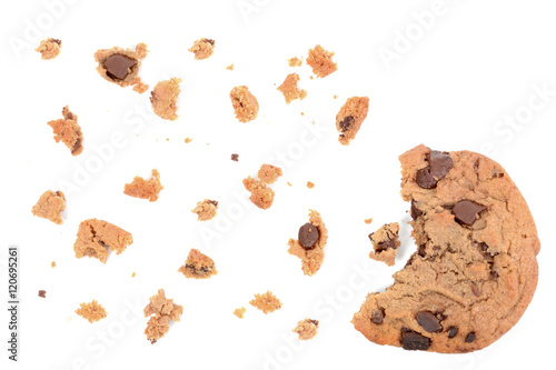 chocolate chip cookie pieces isolated on white background
