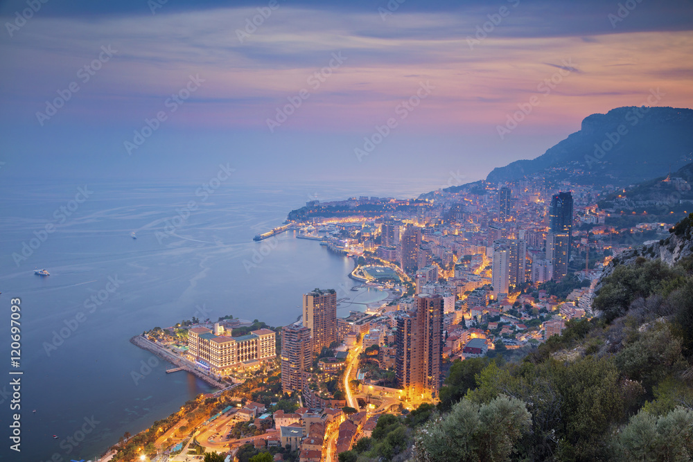 Monaco. Image of Monte Carlo, Monaco during summer sunset.