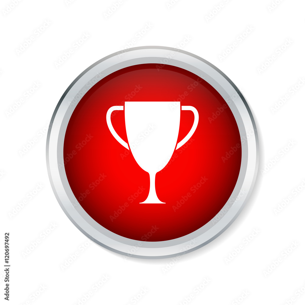 Trophy cup icon on red round button - Vector Trophy cup icon on red round button - Vector