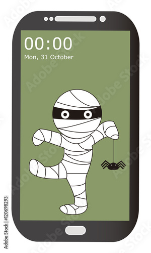 Halloween Mobile Phone background. It is a mummy with a spider on Halloween.