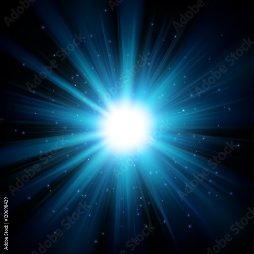 Blue light shining from darkness background
