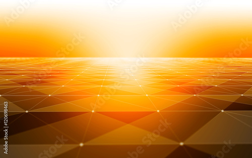 Abstract Polygonal Space Orange Background with Low Poly Connecting Dots and Lines - Connection Structure - Futuristic HUD Background