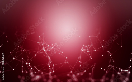 3D Abstract Polygonal Space Red Background with Low Poly Connecting Dots and Lines - Connection Structure - Futuristic HUD Background