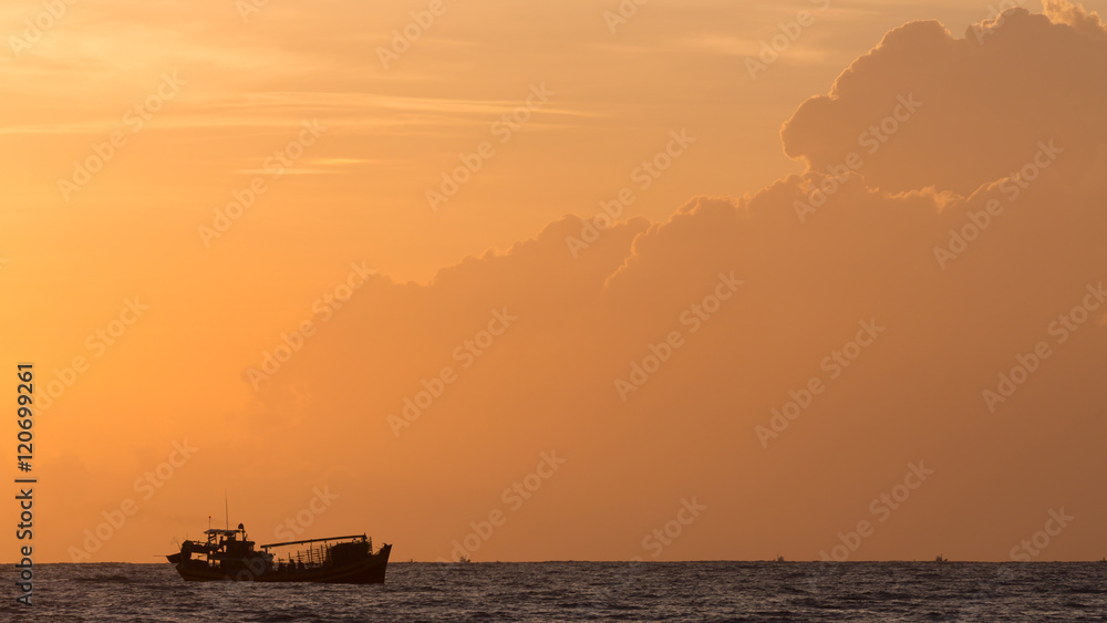 landscape of sea, nautical fishing boat in sea