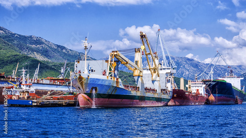sea merchant ships in the repair dock