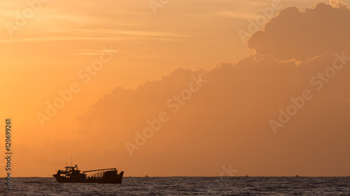 landscape of sea, nautical fishing boat in sea