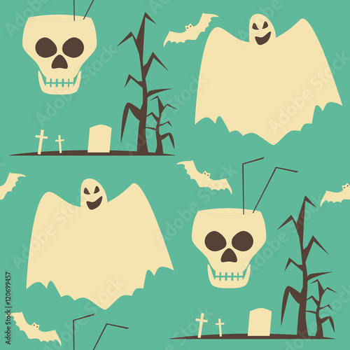 Hell Halloween party seamless pattern in shabby retro colors