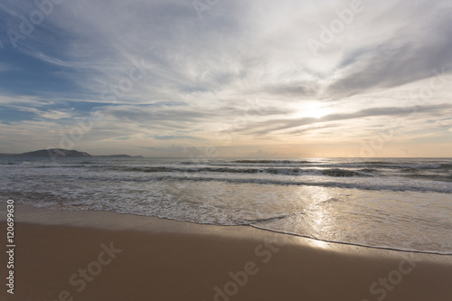 beautiful summer sea and clear sky with cloud background